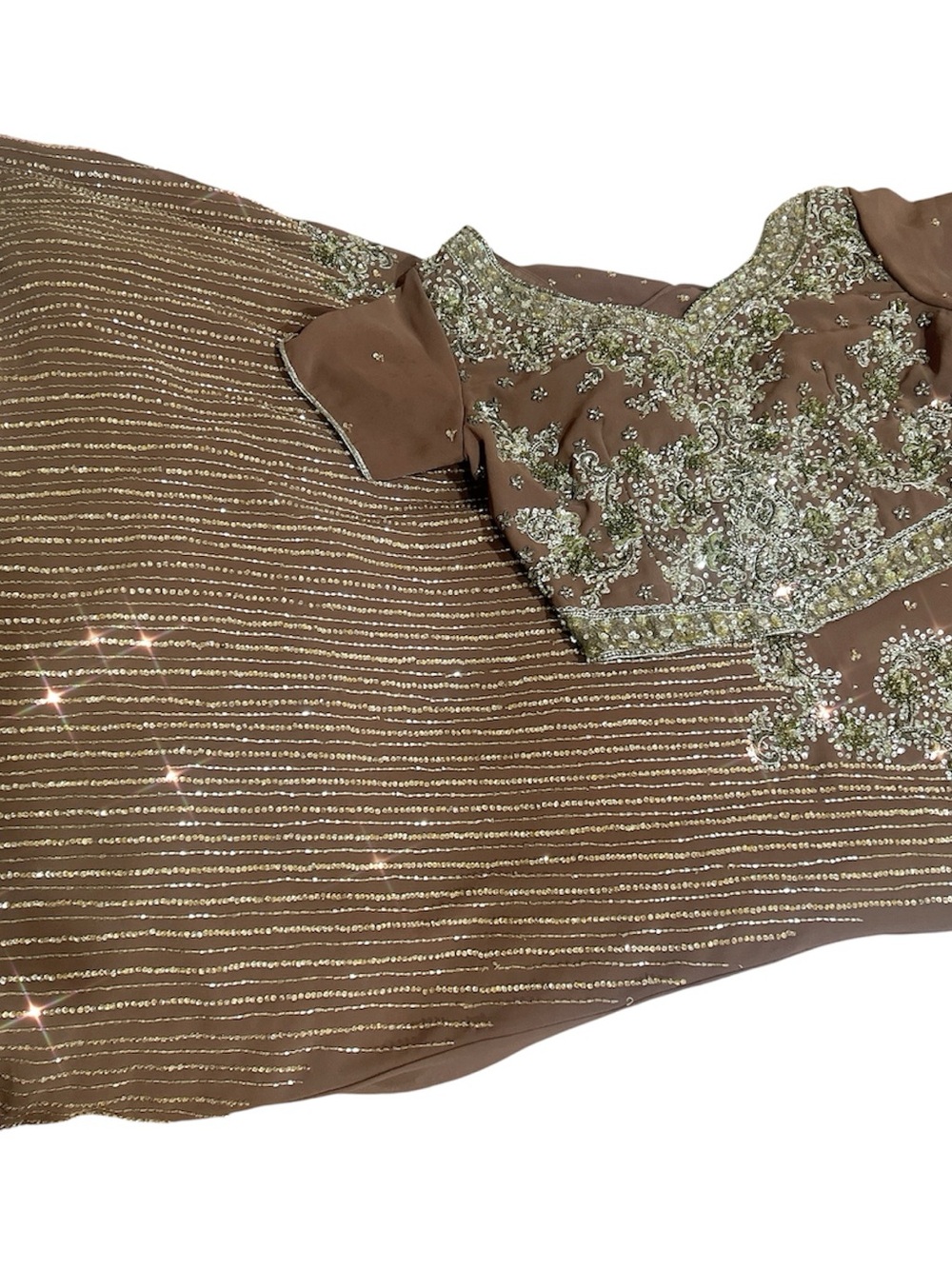Zara Brown Embellished Women's Tunic with Gold Sequin Stripes